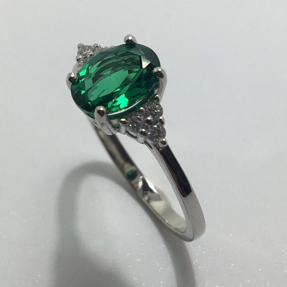 Sterling Silver Ring 925 Cubic Zirconia Size 7 Emerald Green & Clear CZ - Picture 6 of 13